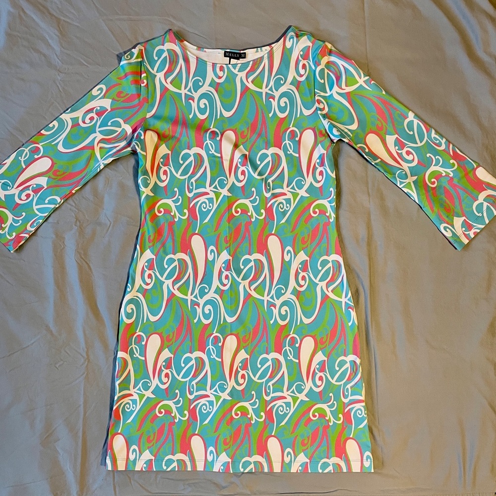 Melly M pink, blue, green, white dress, size medium. New with tags.